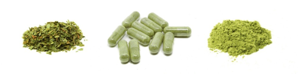 A collection of green tea powder and extract, showcasing the vibrant green color and fine texture of the tea products.